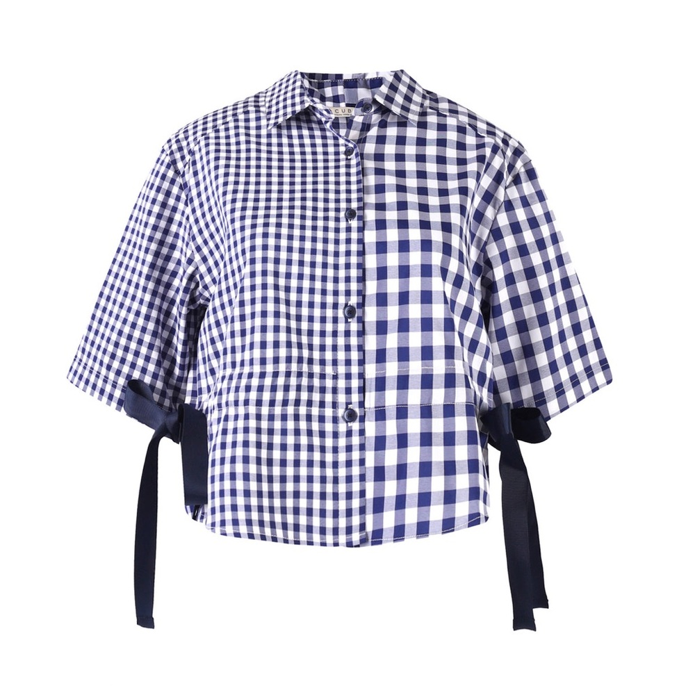 New with Tags Cubic Original Half & Half Double Checkered Cropped Shirt L